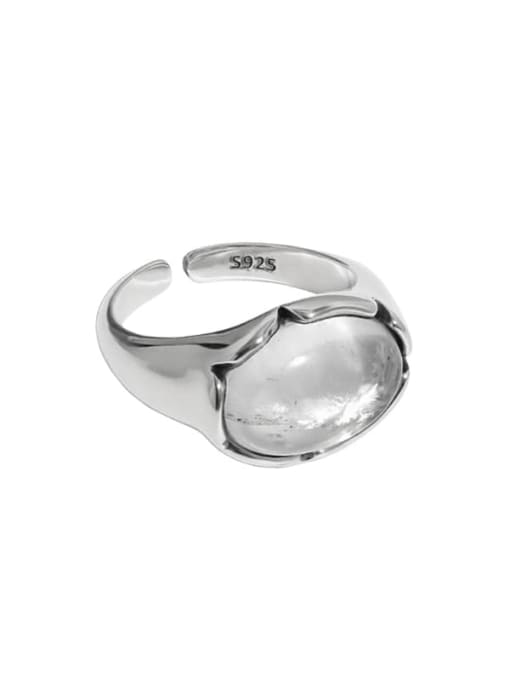 Retro silver [15 adjustable] 925 Sterling Silver Crystal Irregular Vintage Band Ring